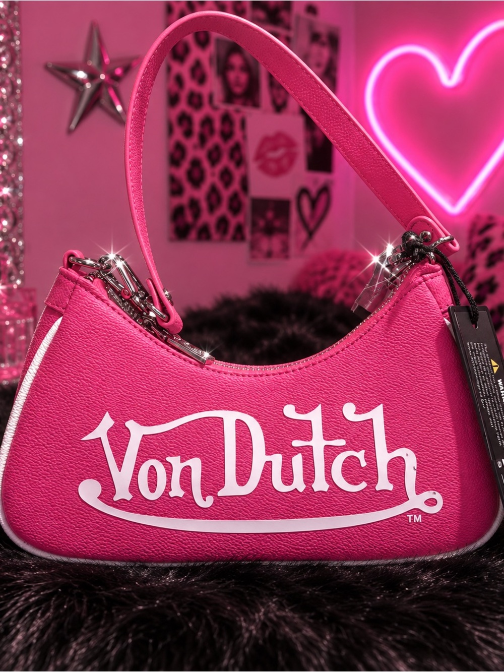 Von Dutch Hot Pink Logo Shoulder Bag